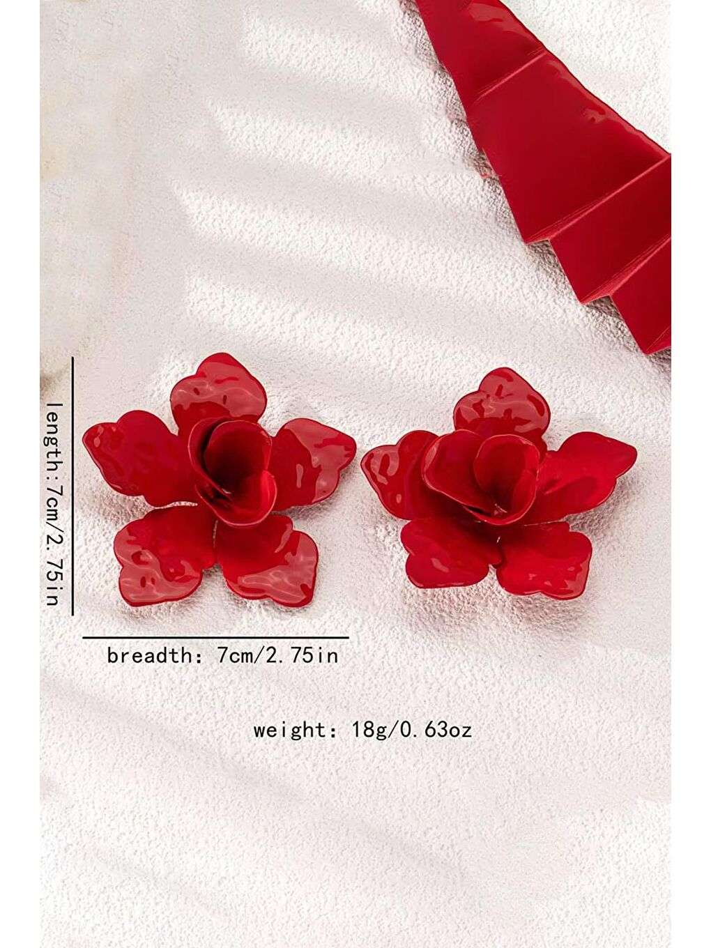 Kırmızı Metal Büyük Çiçek Küpe-4