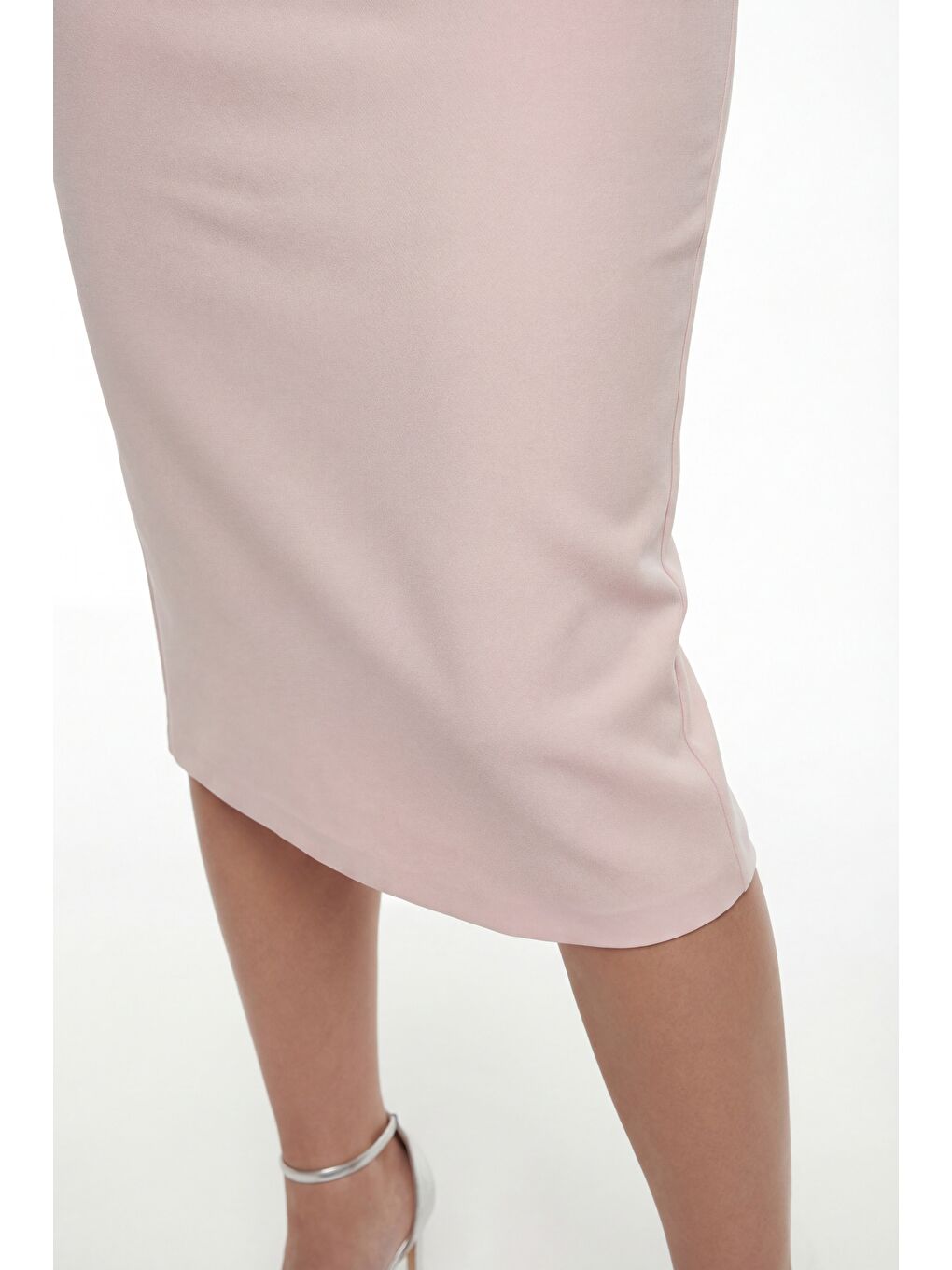 Pembe Kadın Pudra Kayık Yaka Taşlı Midi Söz Nişan Nikah Abiye Elbise-3