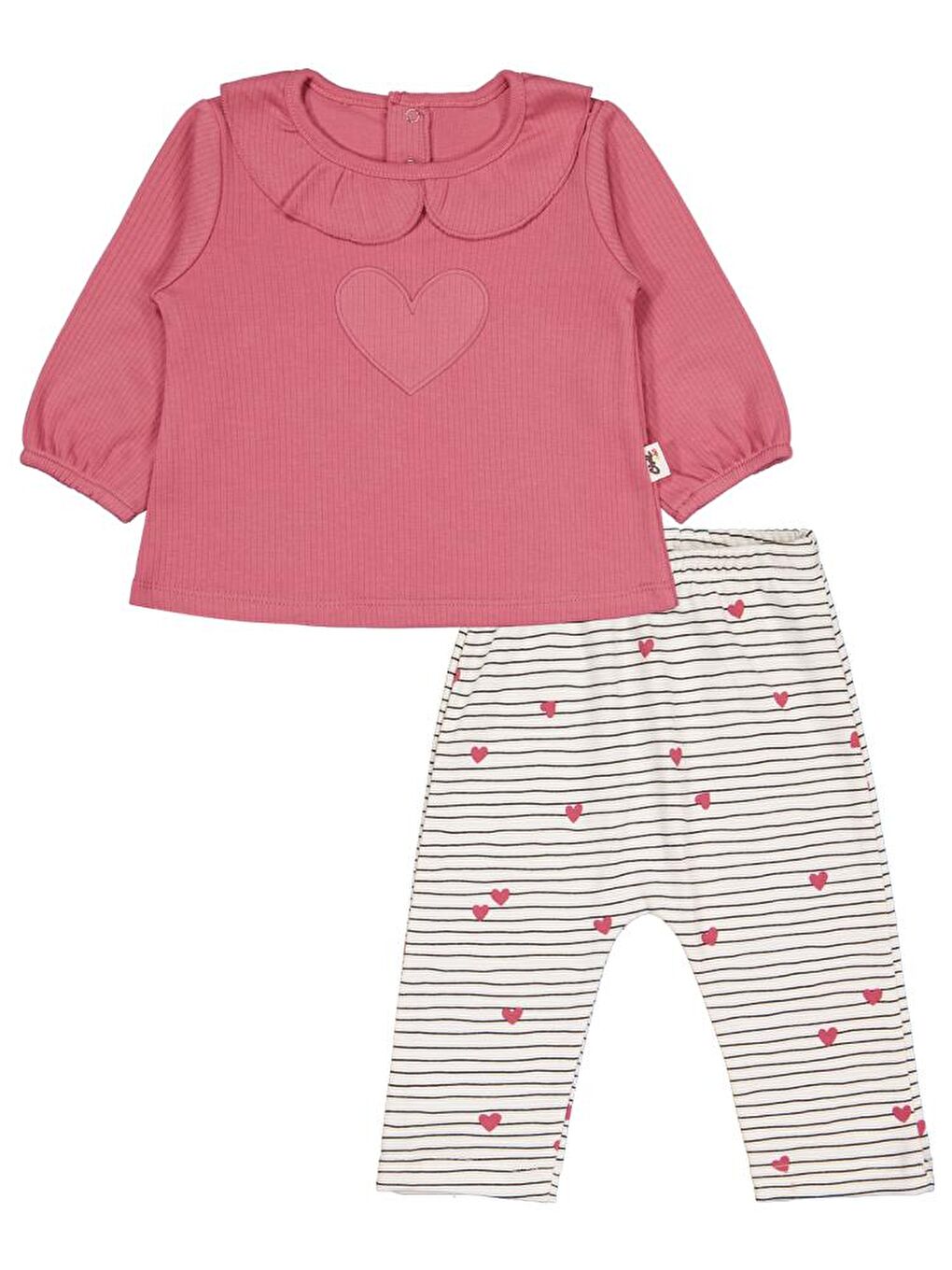 Baby Yakalı Kalp Nakışlı 6-18 Ay Takım - Ekru 18-24 Ay