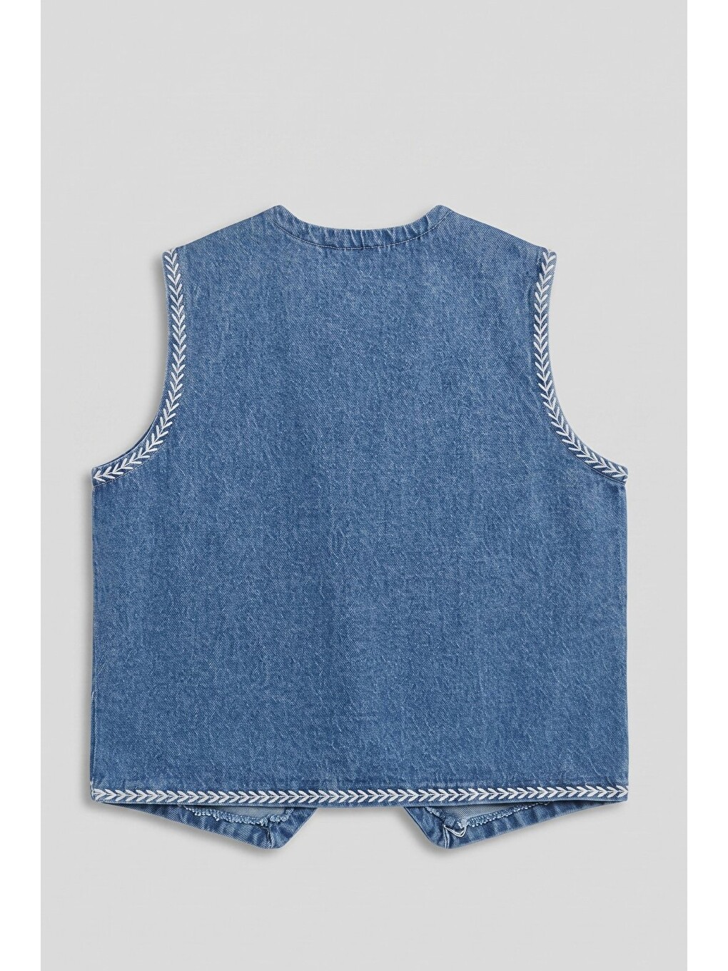 Mavi Kadın V Yaka Çiçek Nakışlı Düğmeli Denim Yelek-7