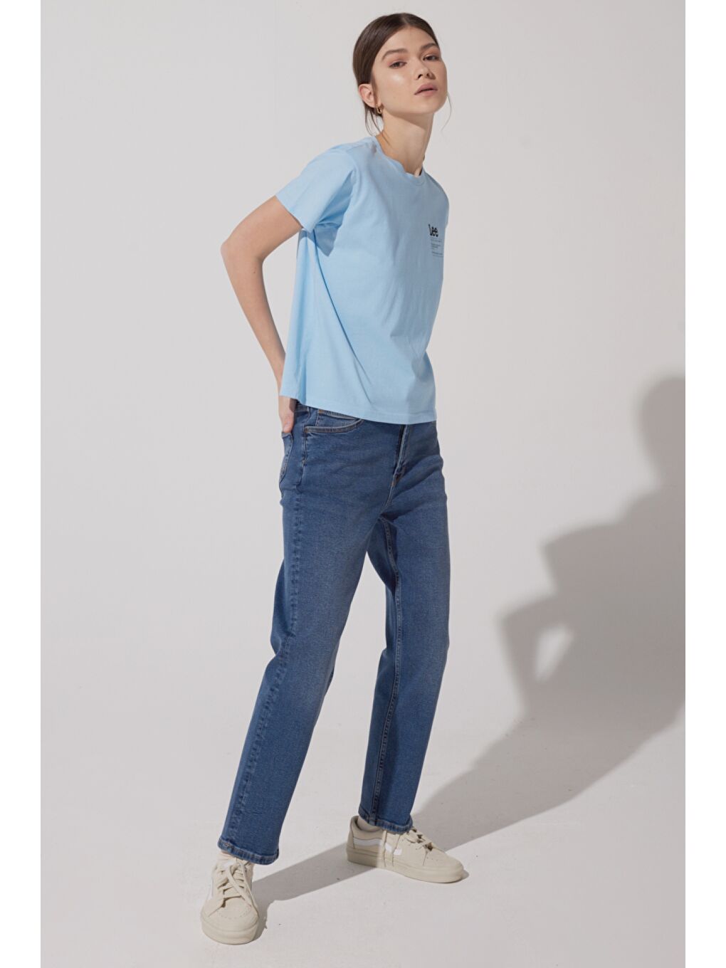 Mavi Oversize Fit Rahat Kesim %100 Pamuk Bisiklet Yaka Tişört-3