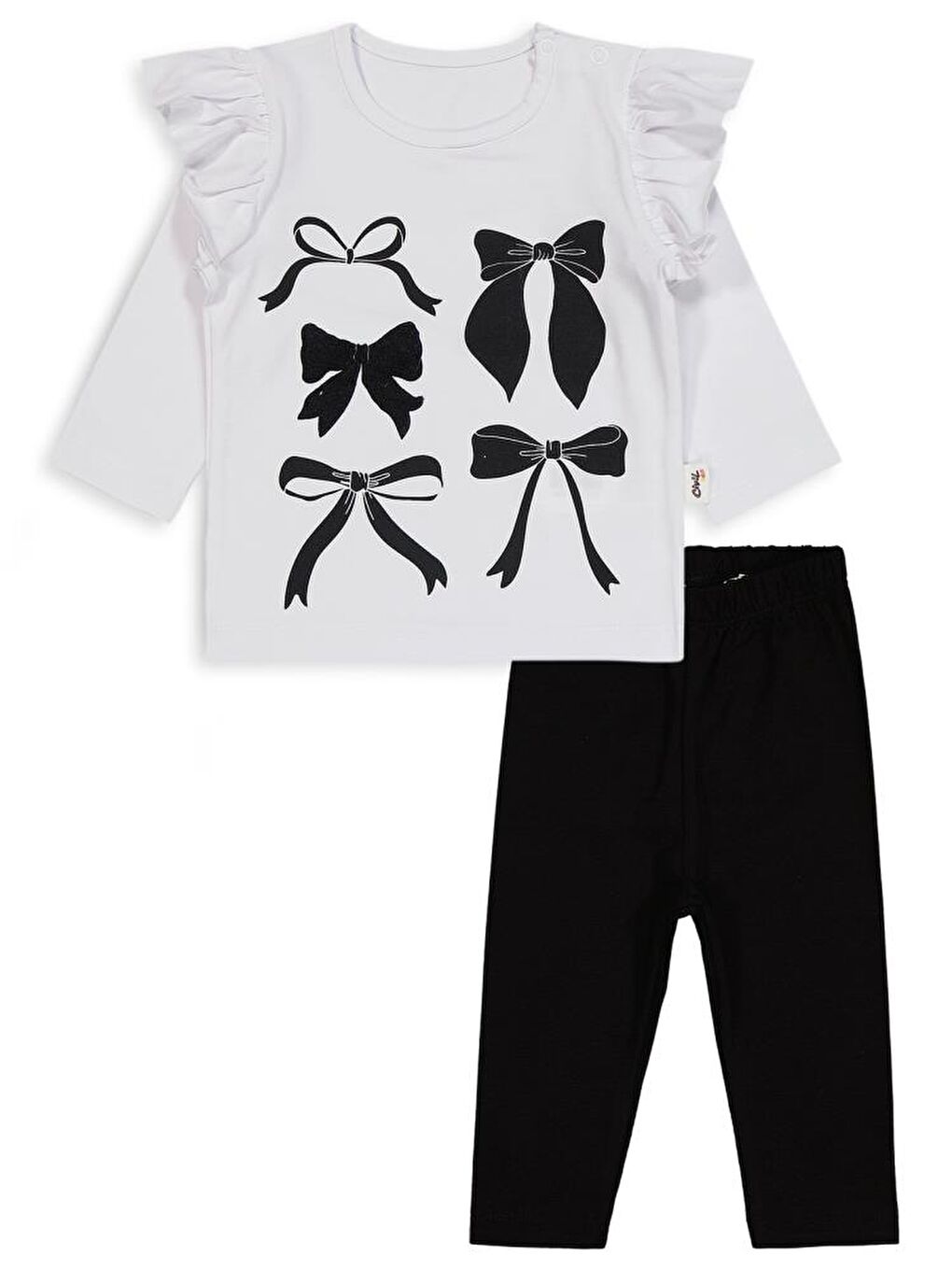 Baby Fiyonk Baskılı 6-18 Ay Takım - Beyaz 9-12 Ay