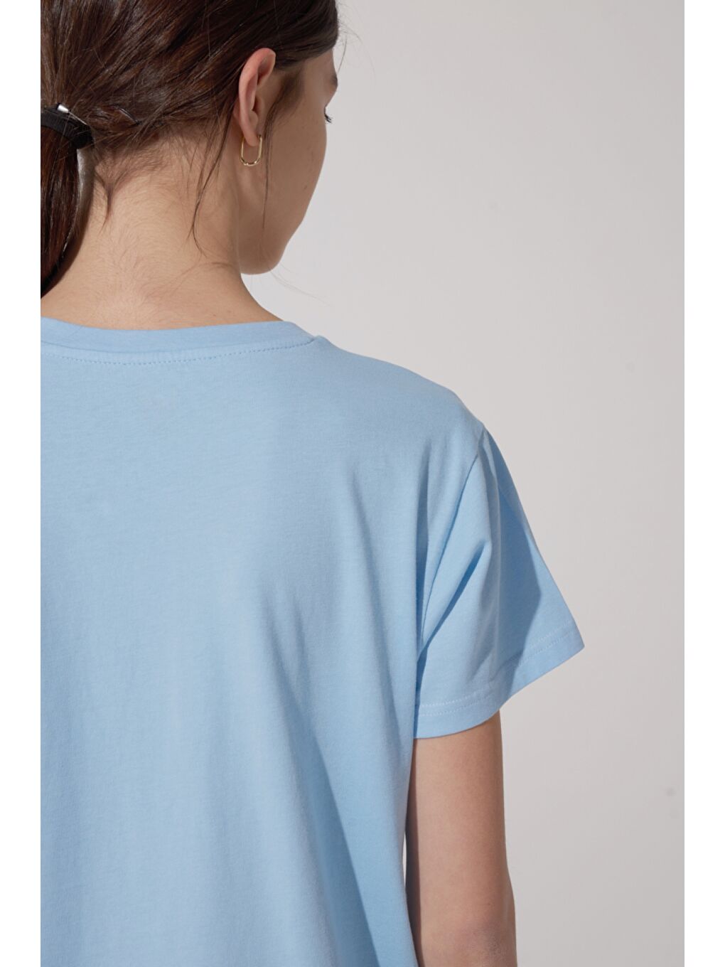 Mavi Oversize Fit Rahat Kesim %100 Pamuk Bisiklet Yaka Tişört-4