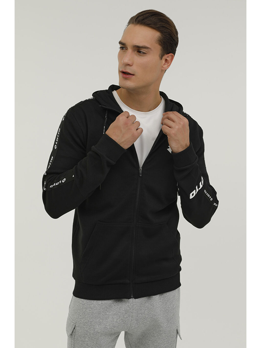 LOTTO Siyah M-SN955 STEWART FULL ZIP Siyah Erkek Eşofman Üstü