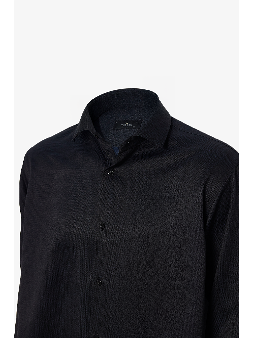 Erkek Regular Fit Klasik Kesim Pamuklu Kolay Ütü Armürlü Siyah Gömlek-1