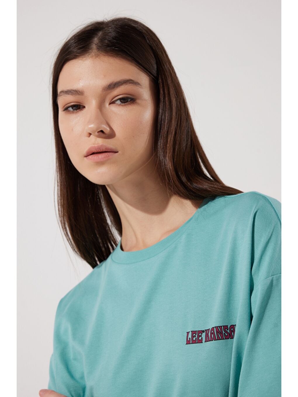 Loose Fit Rahat Kesim %100 Pamuk Bisiklet Yaka Mint Yeşili Tişört-4