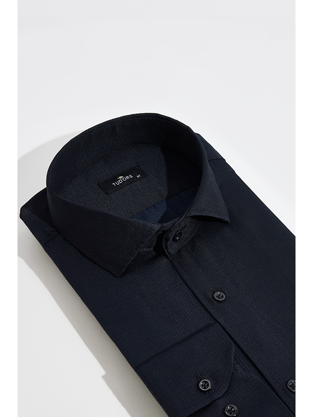 Erkek Regular Fit Klasik Kesim Pamuklu Kolay Ütü Armürlü Siyah Gömlek-2