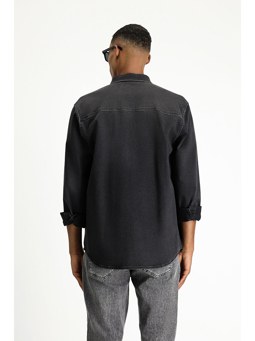 Siyah Uzun Kol Regular Fit Denim Pamuklu Gömlek-5