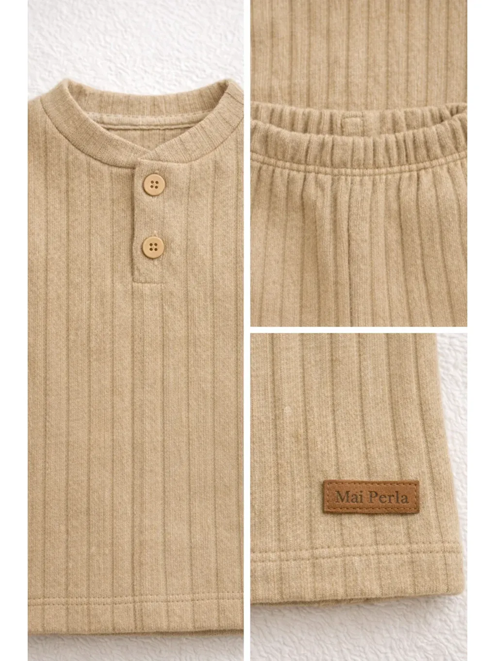 Bej Erkek Çocuk Takımı Fitilli Raporlu Kumaş İkili Alt Üst Takım (1-5 Yaş)-2