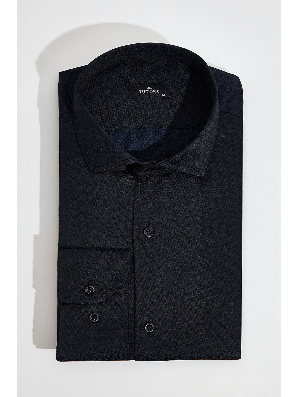 Erkek Regular Fit Klasik Kesim Pamuklu Kolay Ütü Armürlü Siyah Gömlek-3