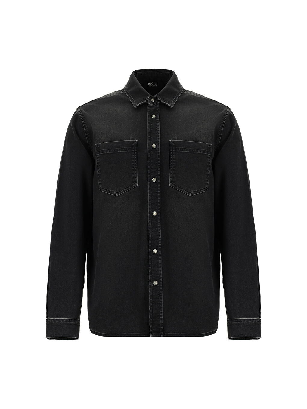 Siyah Uzun Kol Regular Fit Denim Pamuklu Gömlek-6