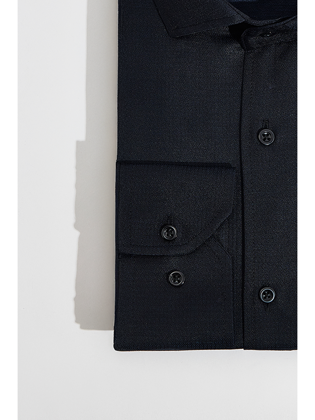 Erkek Regular Fit Klasik Kesim Pamuklu Kolay Ütü Armürlü Siyah Gömlek-4