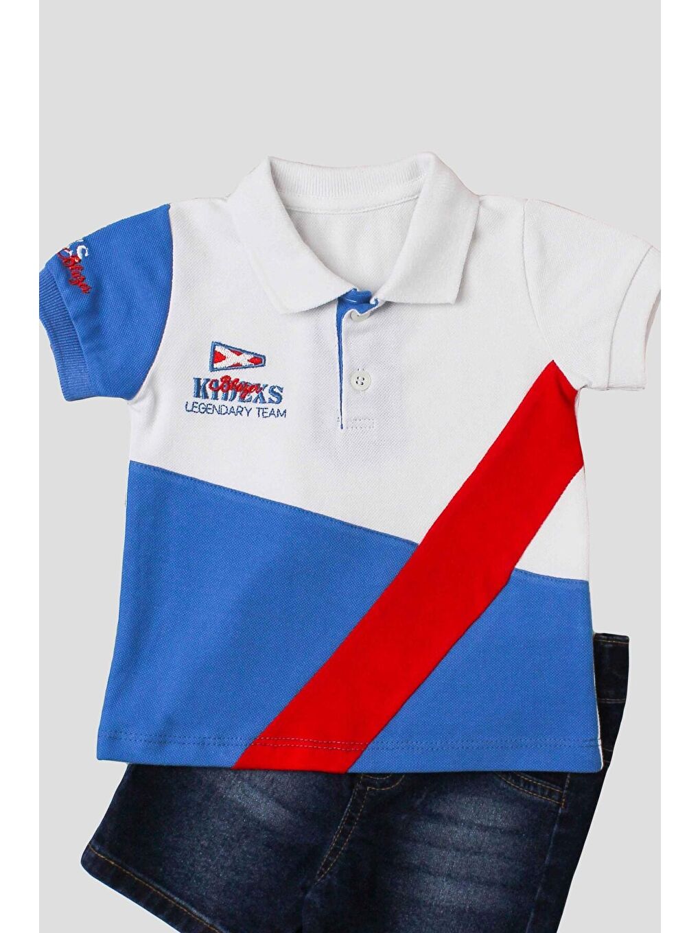 Mavi Erkek bebek pamuklu polo takım pantolon üst ikili takım-1