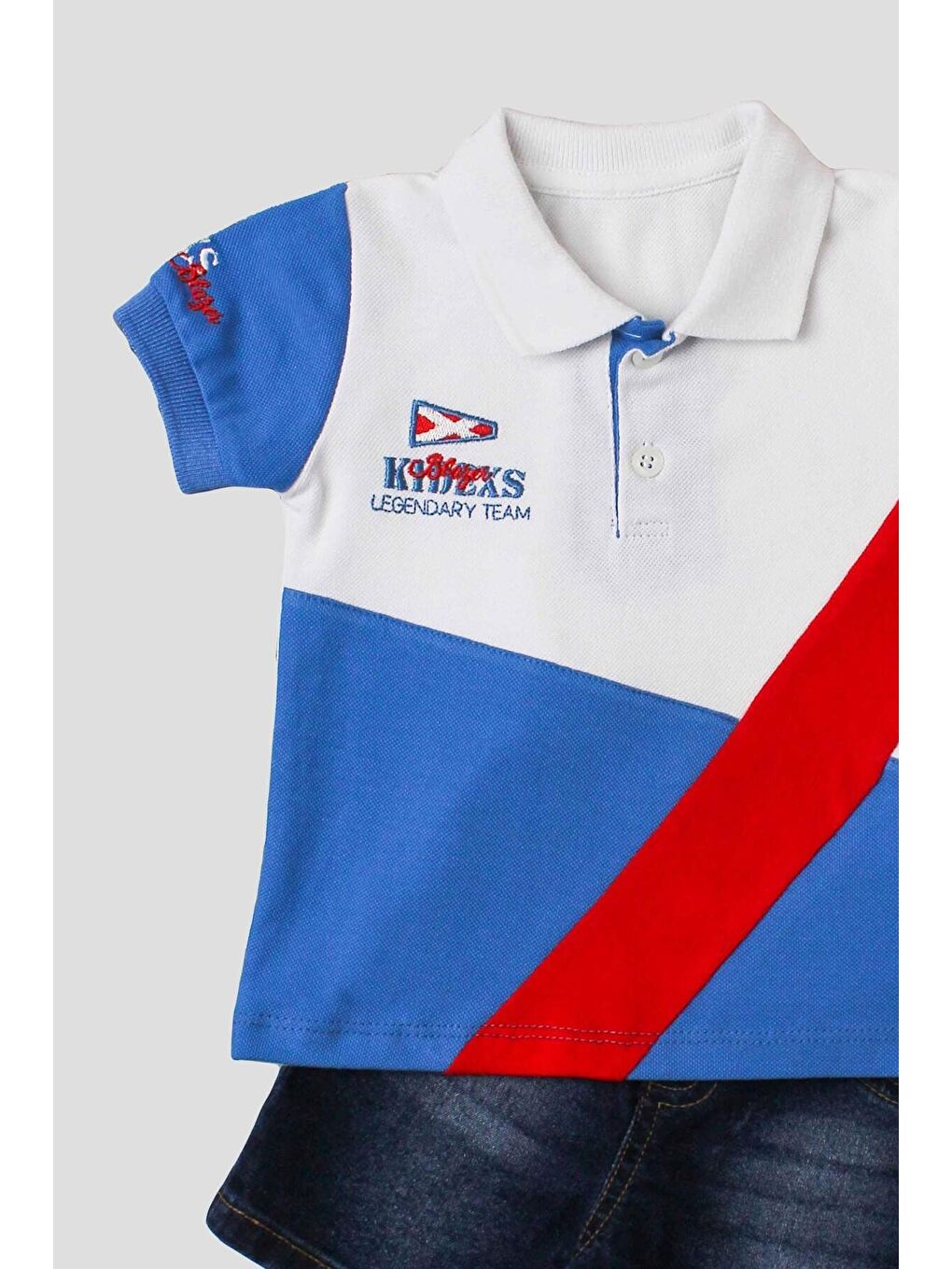 Mavi Erkek bebek pamuklu polo takım pantolon üst ikili takım-2