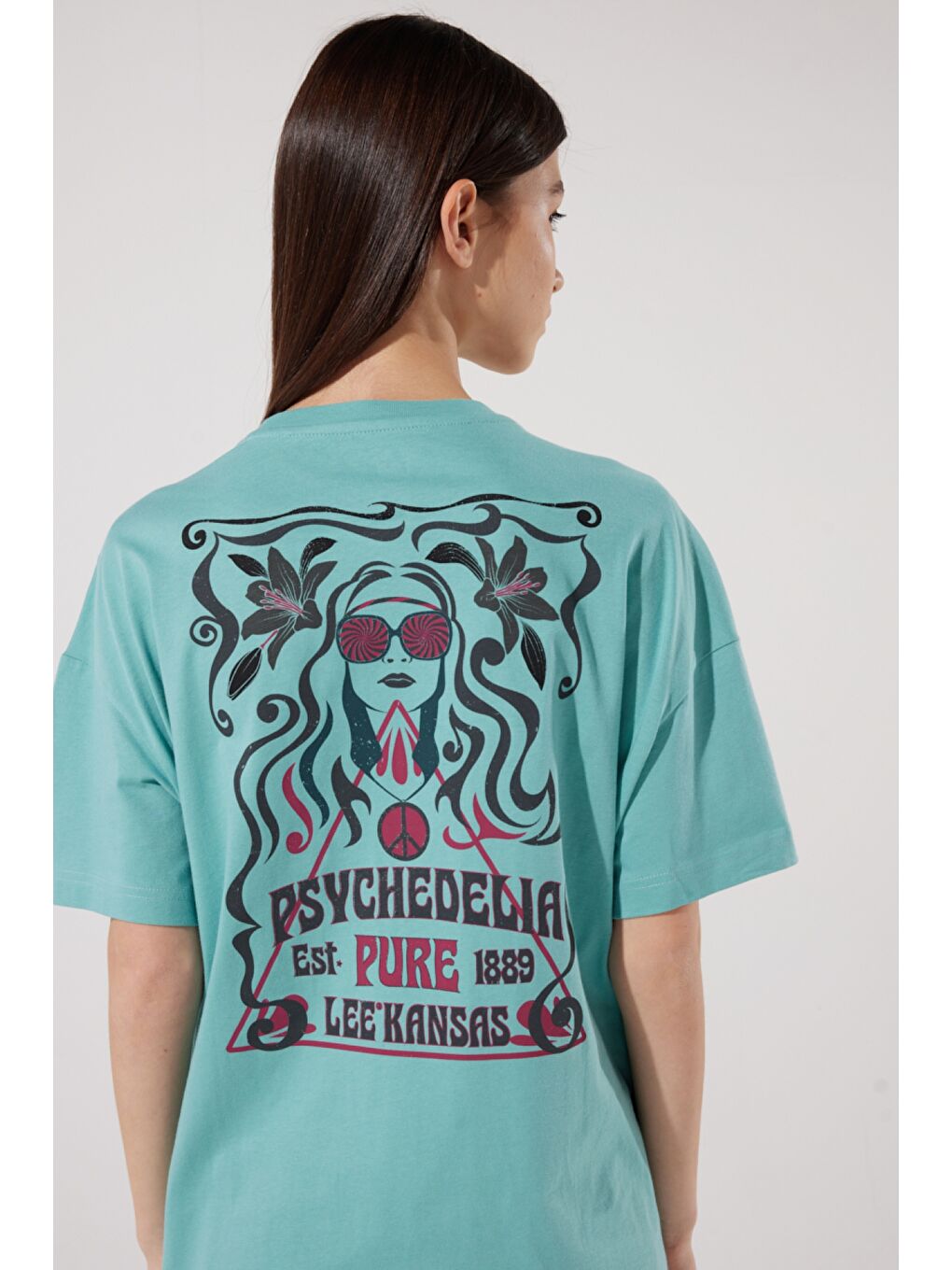 Loose Fit Rahat Kesim %100 Pamuk Bisiklet Yaka Mint Yeşili Tişört-6