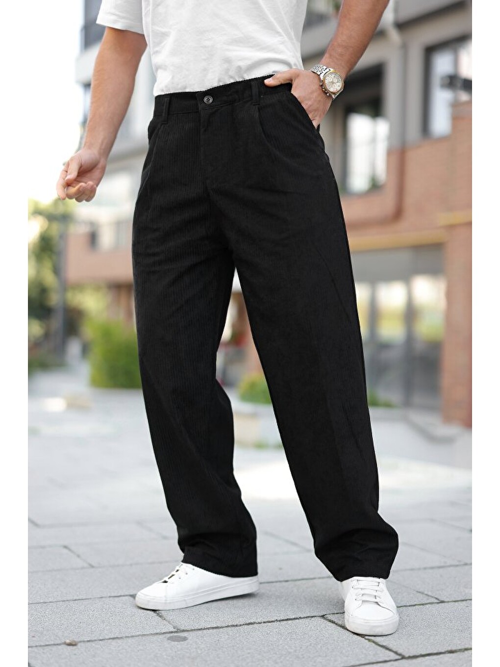Siyah Erkek Kadife Baggy Pantolon