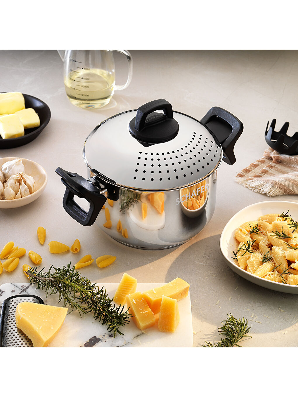 Gri Gurme Süzgeçli Makarna Tenceresi 2 Parça-Inox