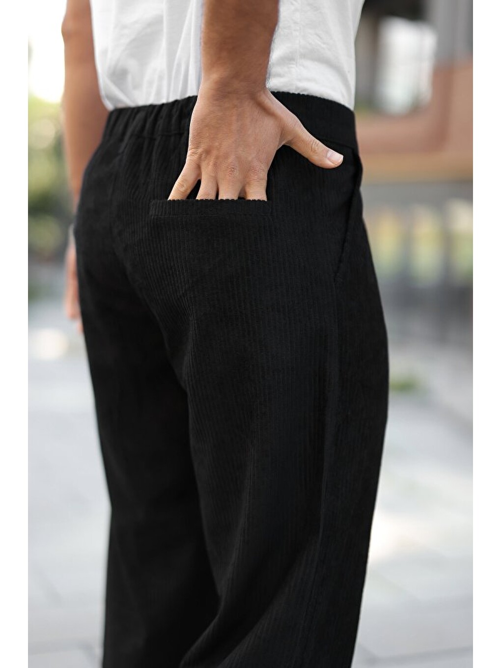 Siyah Erkek Kadife Baggy Pantolon-2