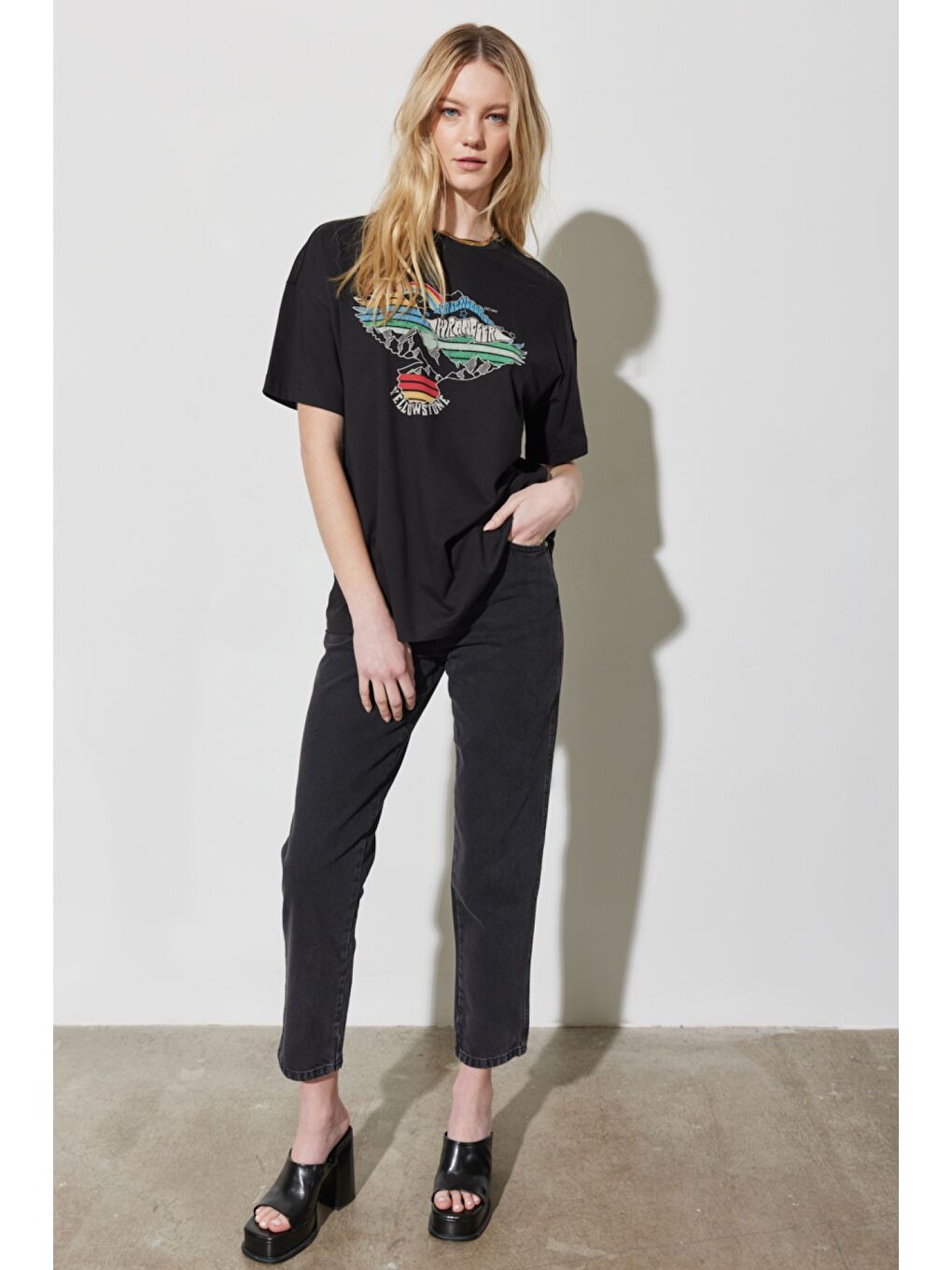 Mom Fit Yüksek Bel Dar Paça Siyah Jean Jean Pantolon-1