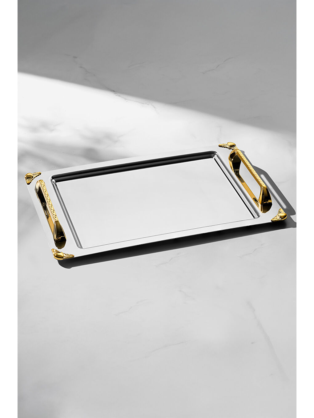 Sarı Vega Altın Saten 2'li Çelik Tepsi Seti-1