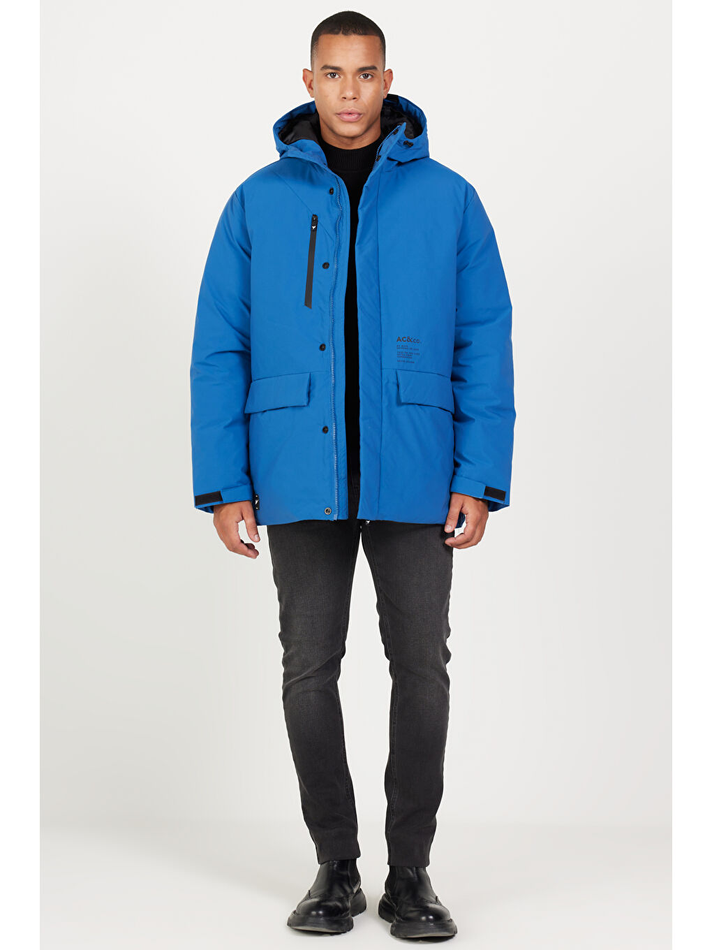 Mavi Erkek Saks Standart Fit Normal Kesim Kapüşonlu Dik Yaka Kapak Cepli Kaban-1