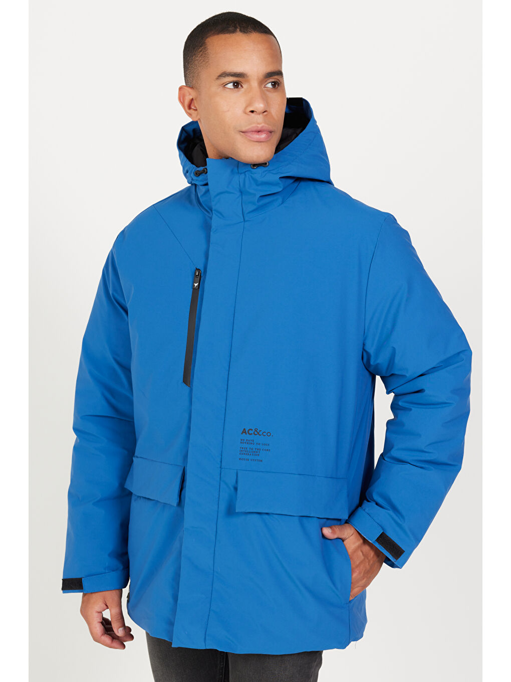 Mavi Erkek Saks Standart Fit Normal Kesim Kapüşonlu Dik Yaka Kapak Cepli Kaban-2