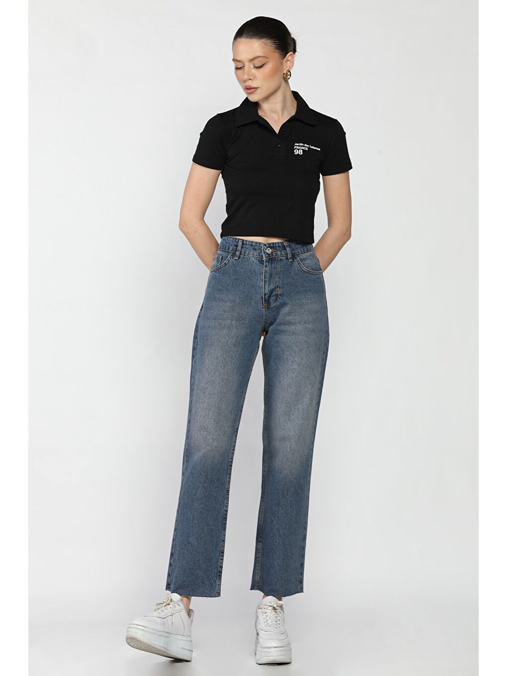 Mavi Kadın Kesik Paça Mom Jean Pantolon-1