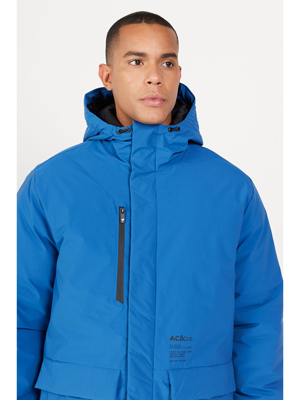 Mavi Erkek Saks Standart Fit Normal Kesim Kapüşonlu Dik Yaka Kapak Cepli Kaban-3