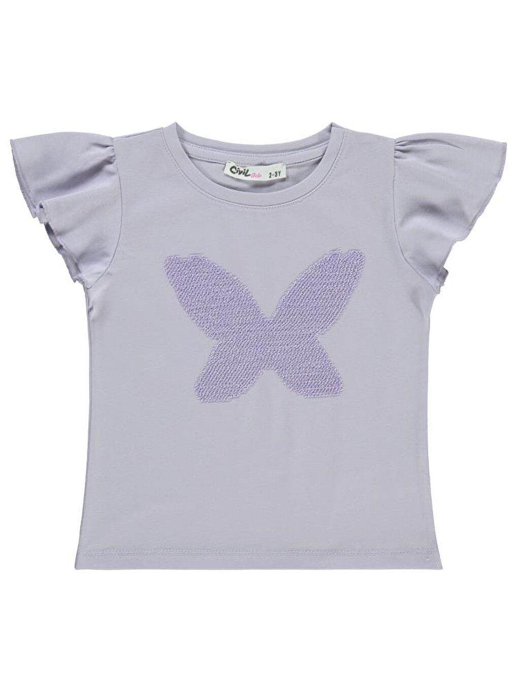 Girls Kelebek Nakışlı 2-5 Yaş Tişört - Lila 4-5 Yaş