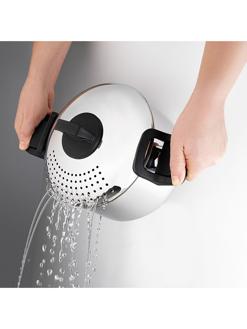 Gri Gurme Süzgeçli Makarna Tenceresi 2 Parça-Inox-3