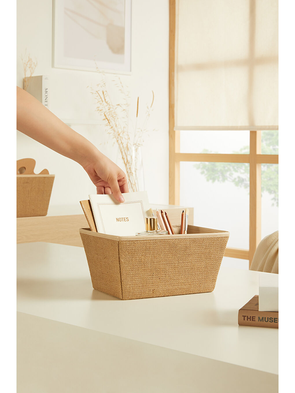 Bej 2'li Jüt Kutu Set 27 x 20 x 13,5 cm-1