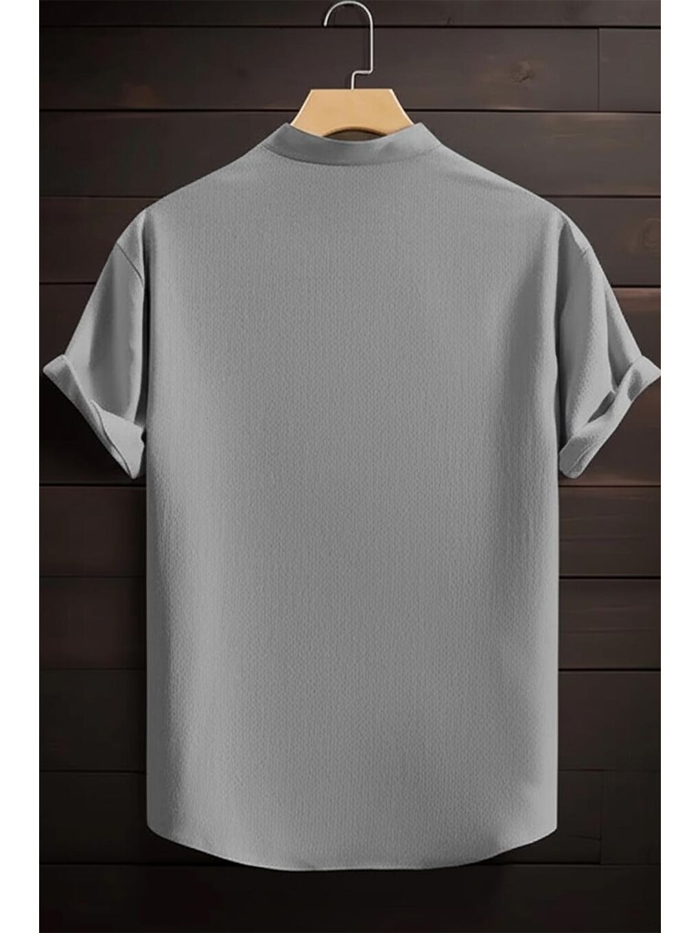 Gri Laend Slim Fit Esnek Elastanlı Kısa Kol Hakim Yaka Erkek Gömlek-1