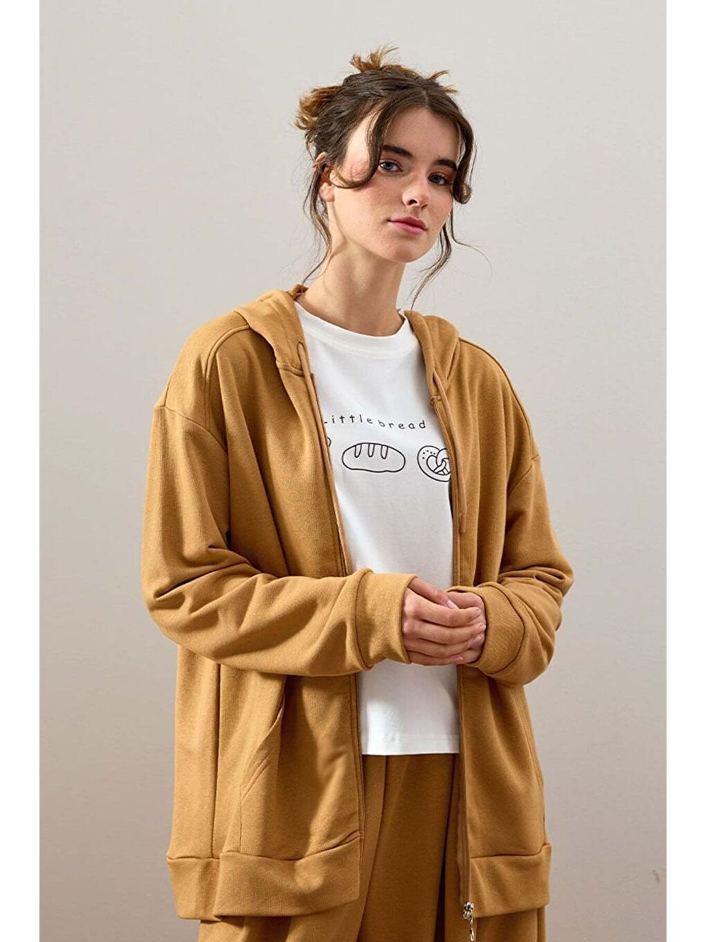 Bej Karamel 3 İplik Basic Hırka-1