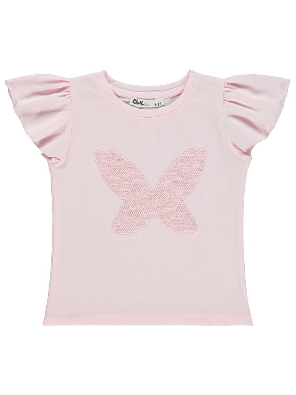 Girls Kelebek Nakışlı 2-5 Yaş Tişört - Pembe4-5 Yaş