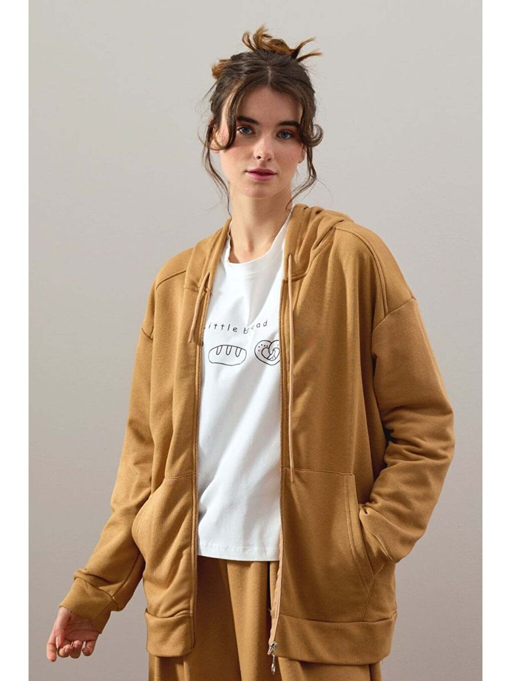 Bej Karamel 3 İplik Basic Hırka-2