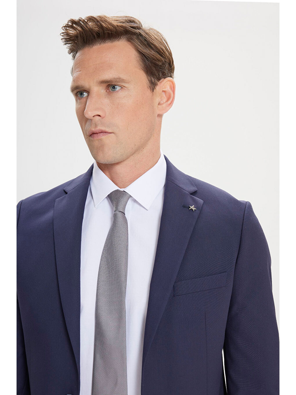 Erkek Lacivert Slim Fit Dar Kesim Mono Yaka Takım Elbise-2