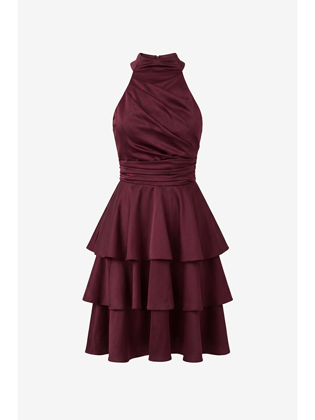 Kadın Bordo Halter Yaka Saten Mini Mezuniyet Abiye Elbise-6