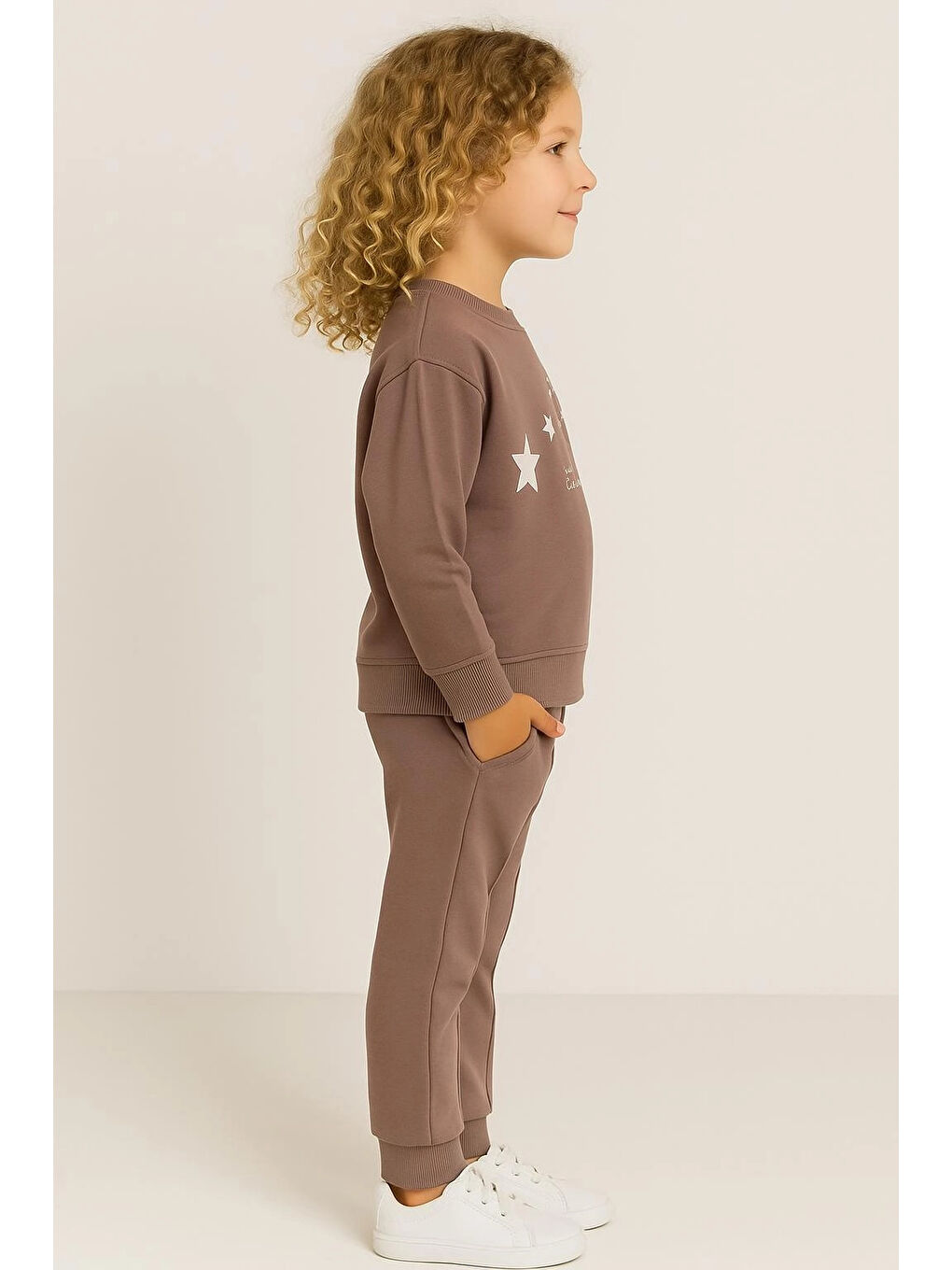 Bej Yıldız Baskılı Kız Çocuk Takım 20452-1