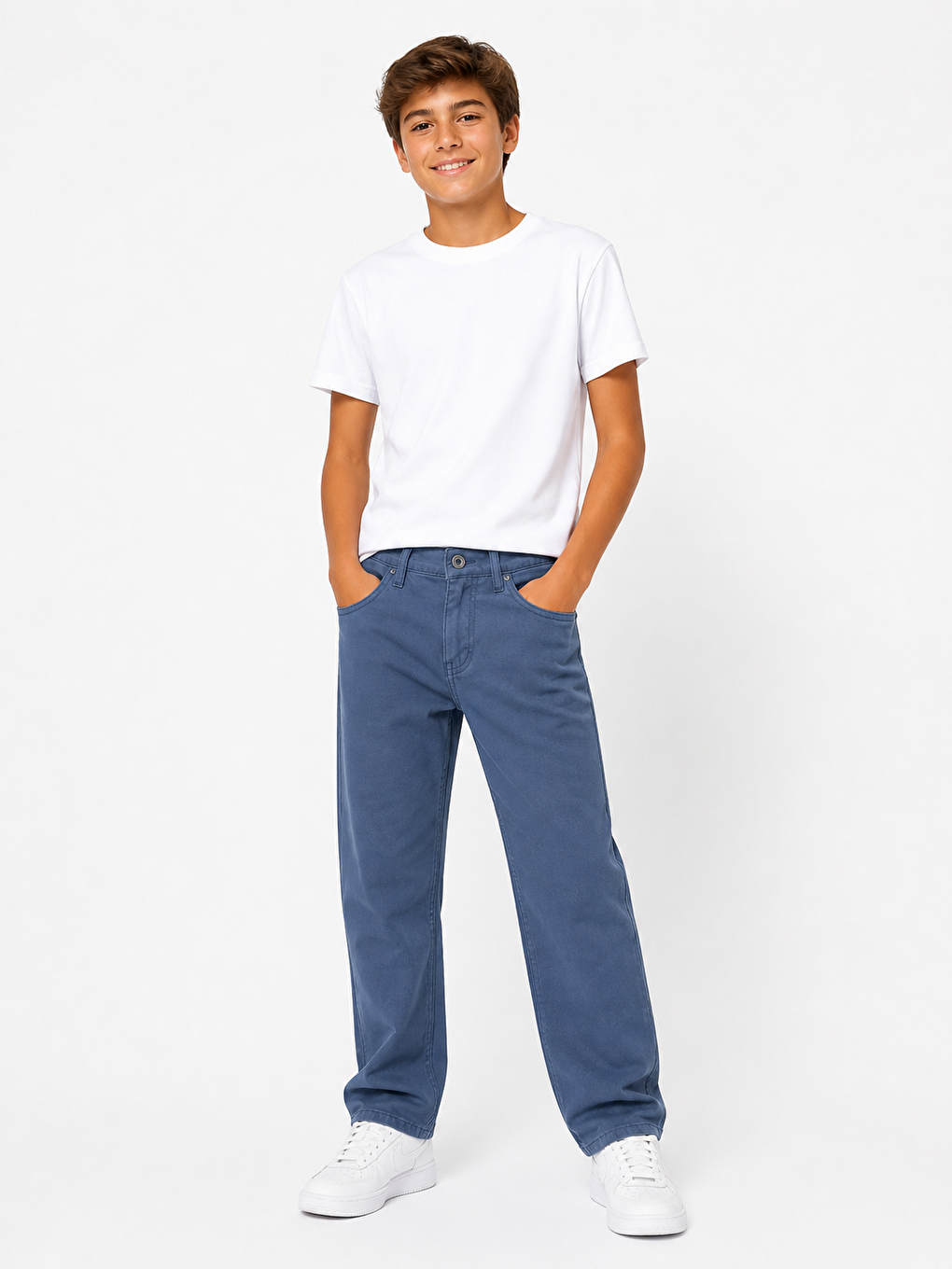Mavi kids beli ayarlanabilir lastikli keten pantolon