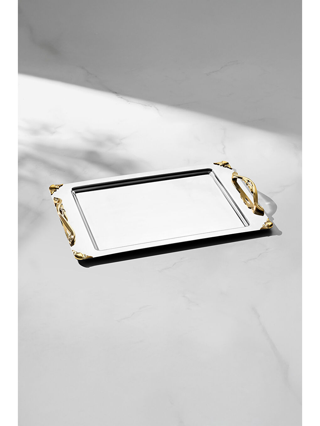 Sarı Sare Altın Saten Çelik Kahve Tepsi