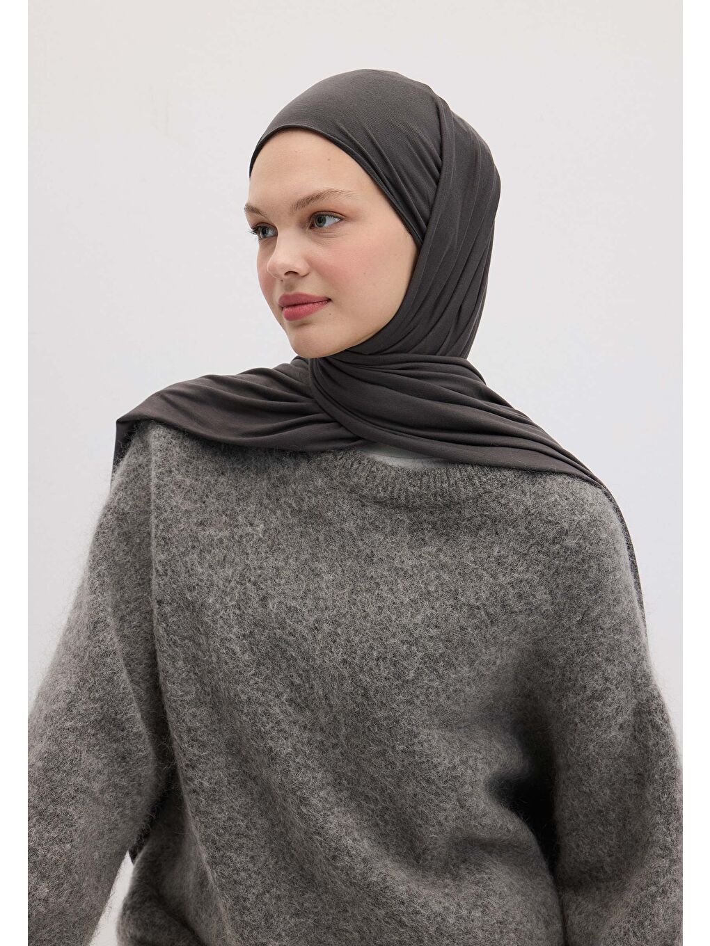 Gri Bambu Penye Şal Duman-1