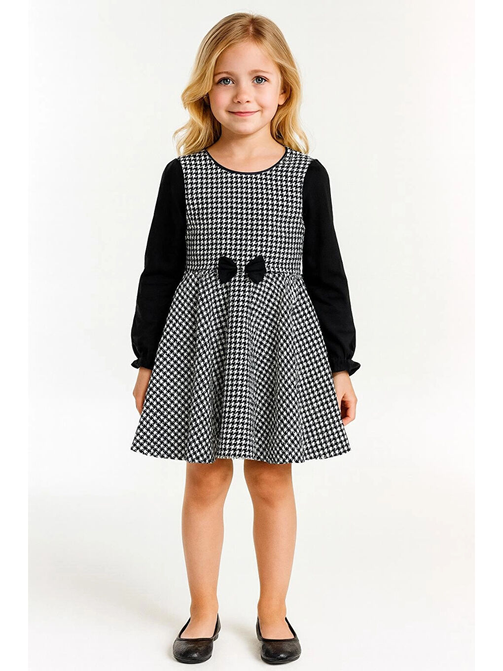 Siyah Ekose Desenli Kız Çocuk Jile Elbise 20456