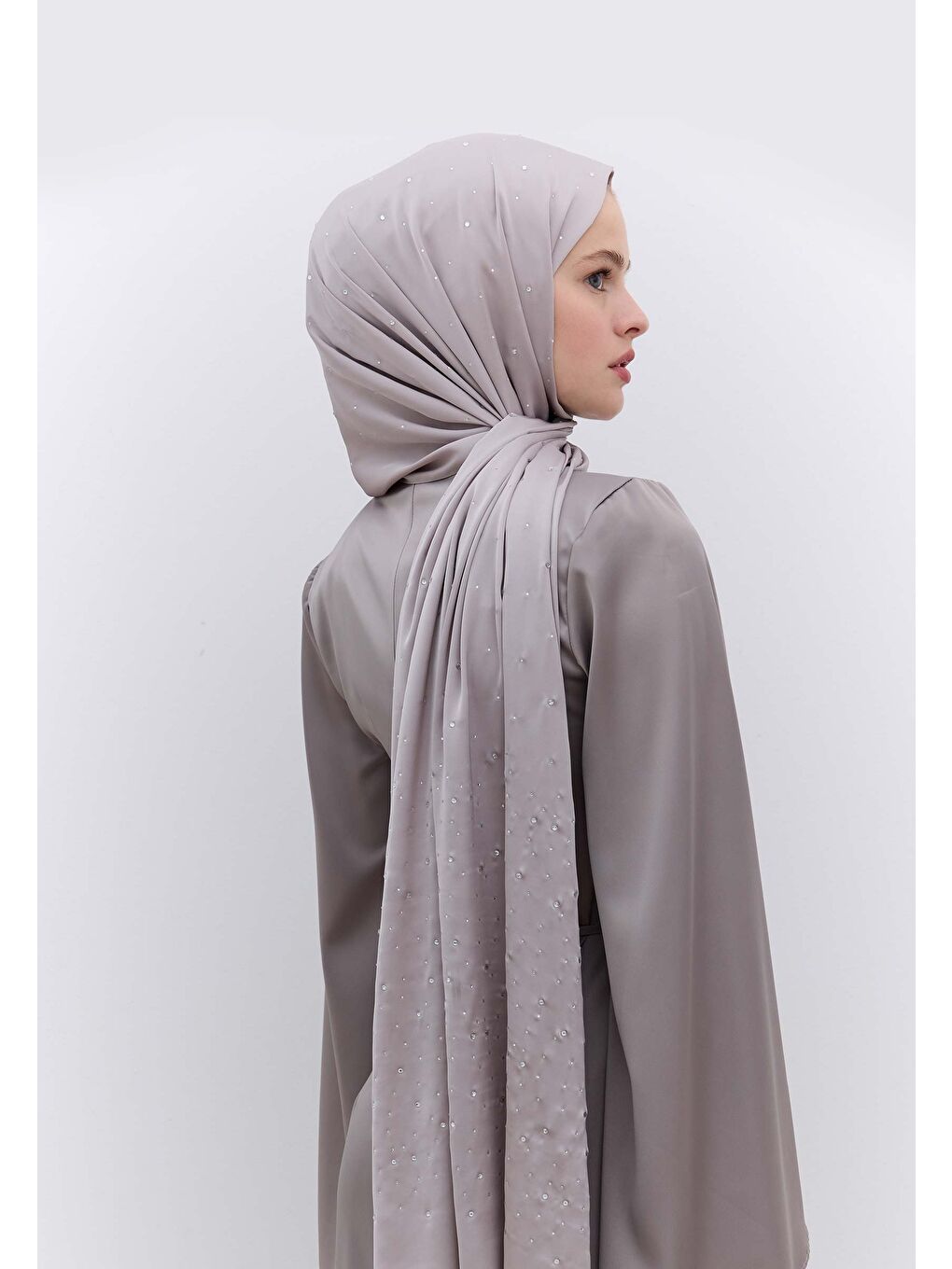 Bej Strass Taşlı İpeksi Şal Taş-2