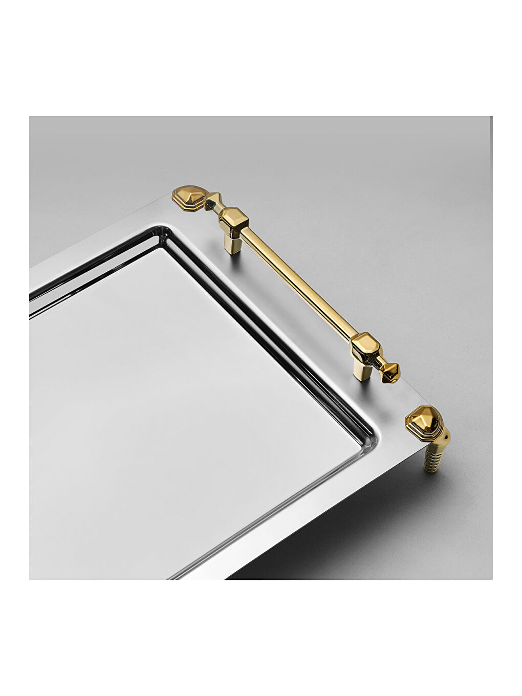 Sarı Verona Ayaklı 2'li Altın Saten Çelik Tepsi Seti-6