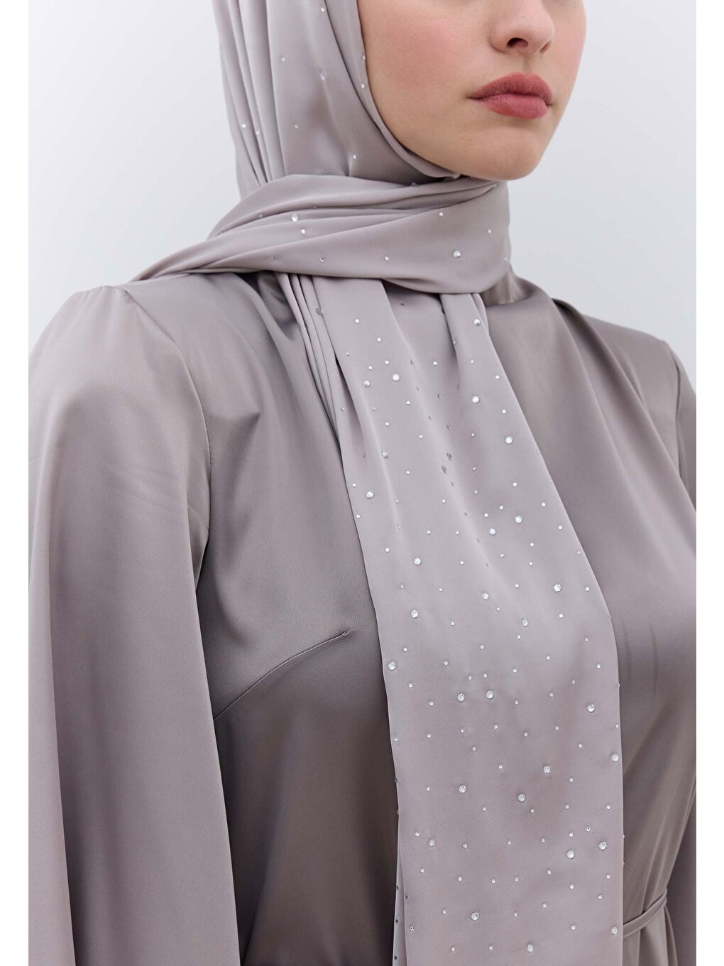 Bej Strass Taşlı İpeksi Şal Taş-3