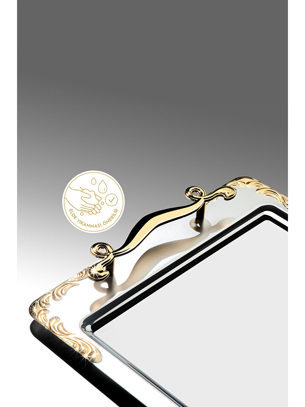 Sarı Lalezar Altın Sade Çelik Çay Tepsi-2