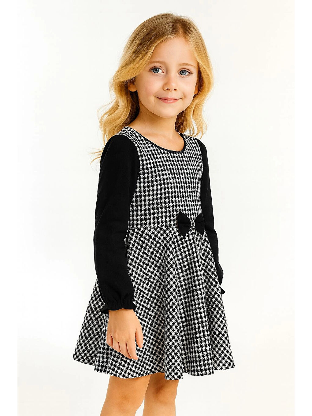 Siyah Ekose Desenli Kız Çocuk Jile Elbise 20456-1