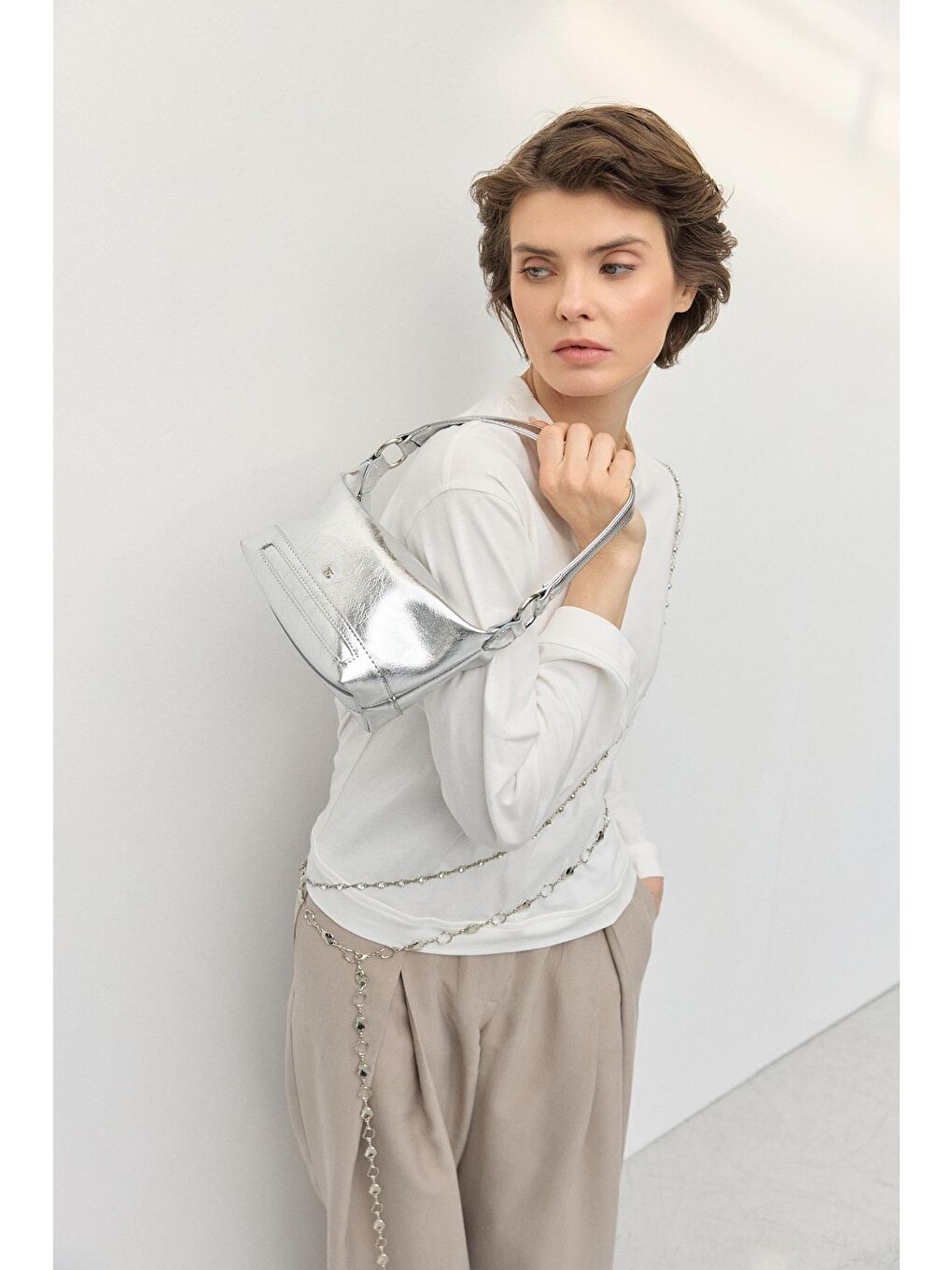 Gri Glow Mini Çanta Gümüş-1