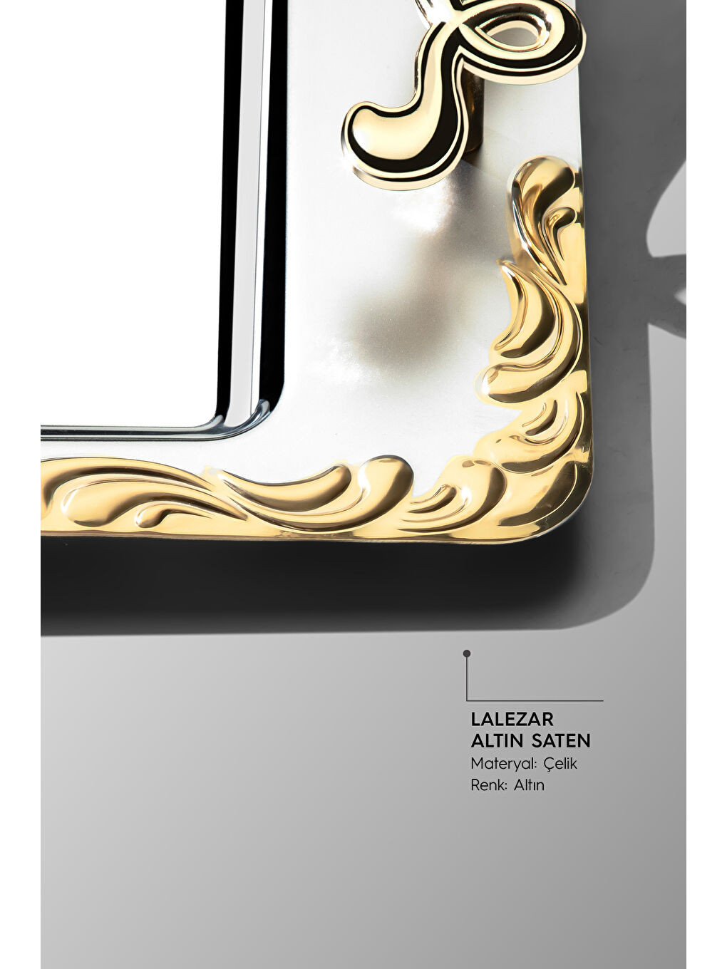 Sarı Lalezar Altın Sade Çelik Çay Tepsi-3