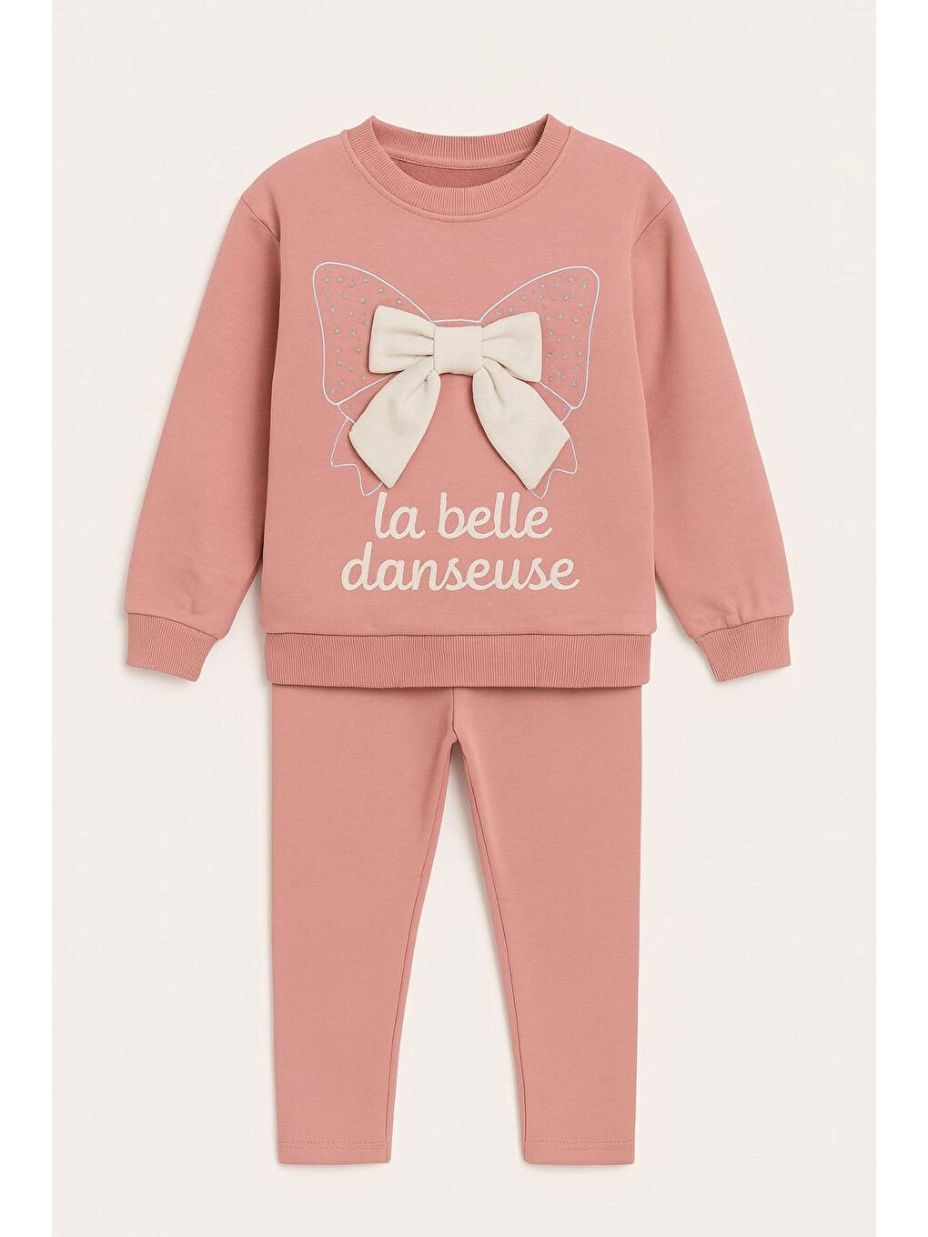 Pembe Fiyonk Aksesuarlı Kız Çocuk Takım 20451-1